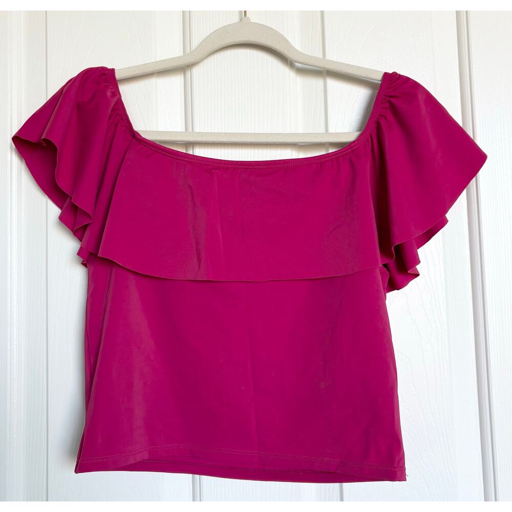 Newβ w/o Tags ! Kortni Jeane Ruffled Around Swimsuit Top Hot Pink Size L